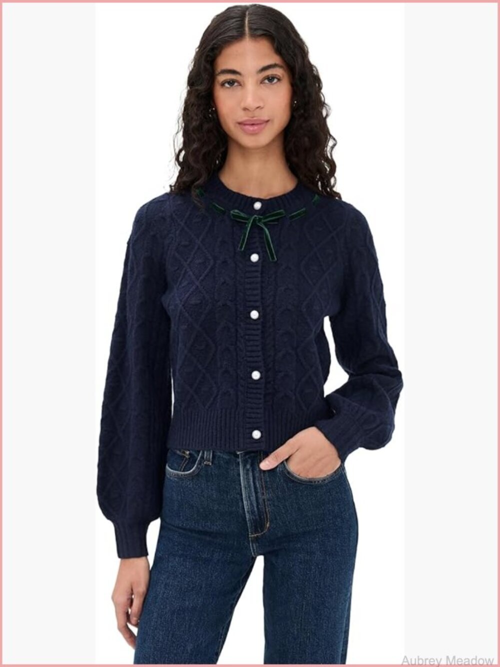 Womens Cable Knit V-Neck Cardigan Long Sleeve Pullover